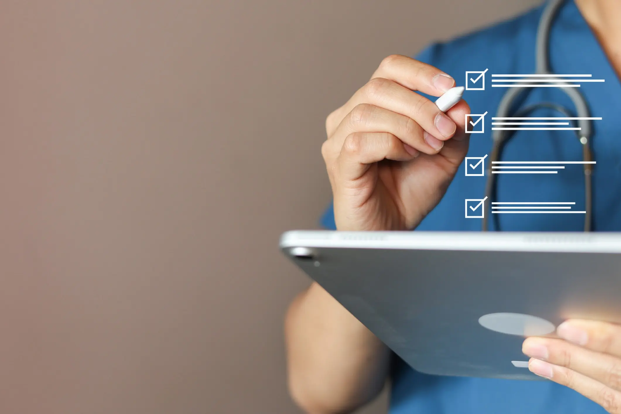 Doctor checking digital checklist on tablet
