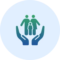 Family protected by hands icon